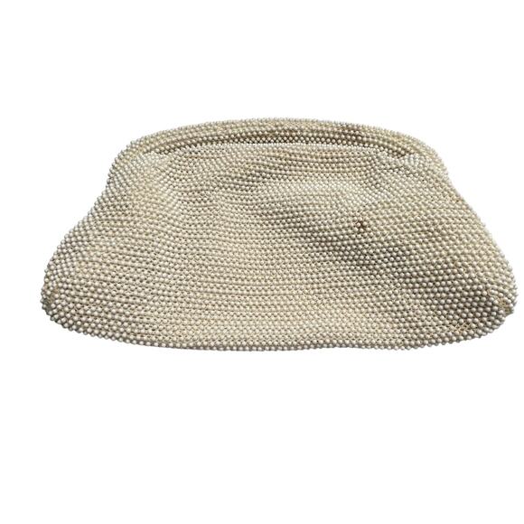 Vintage Lumured 1950s Beaded Clutch | Ivory Corde Purse - Picture 2 of 6